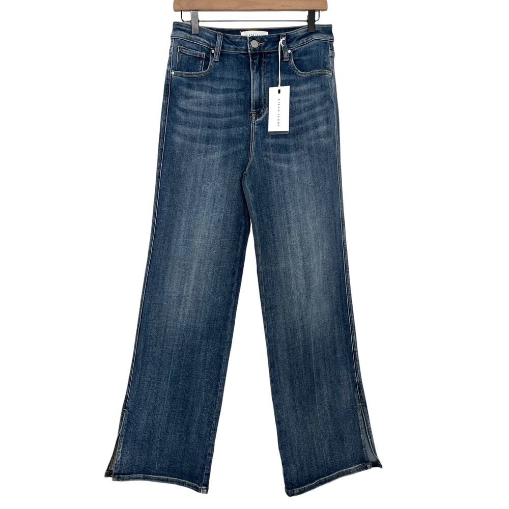 Risen Jeans High Waisted Slim Straight Denim with Slit Women Size 31 Blue NWT